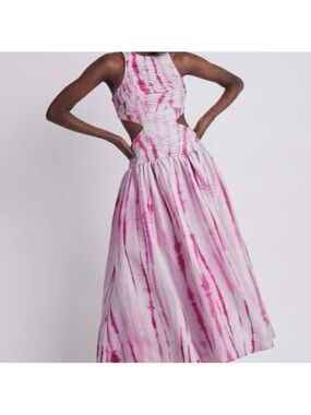 Aje Pink and White Tie-Dye Cutout Maxi Dress